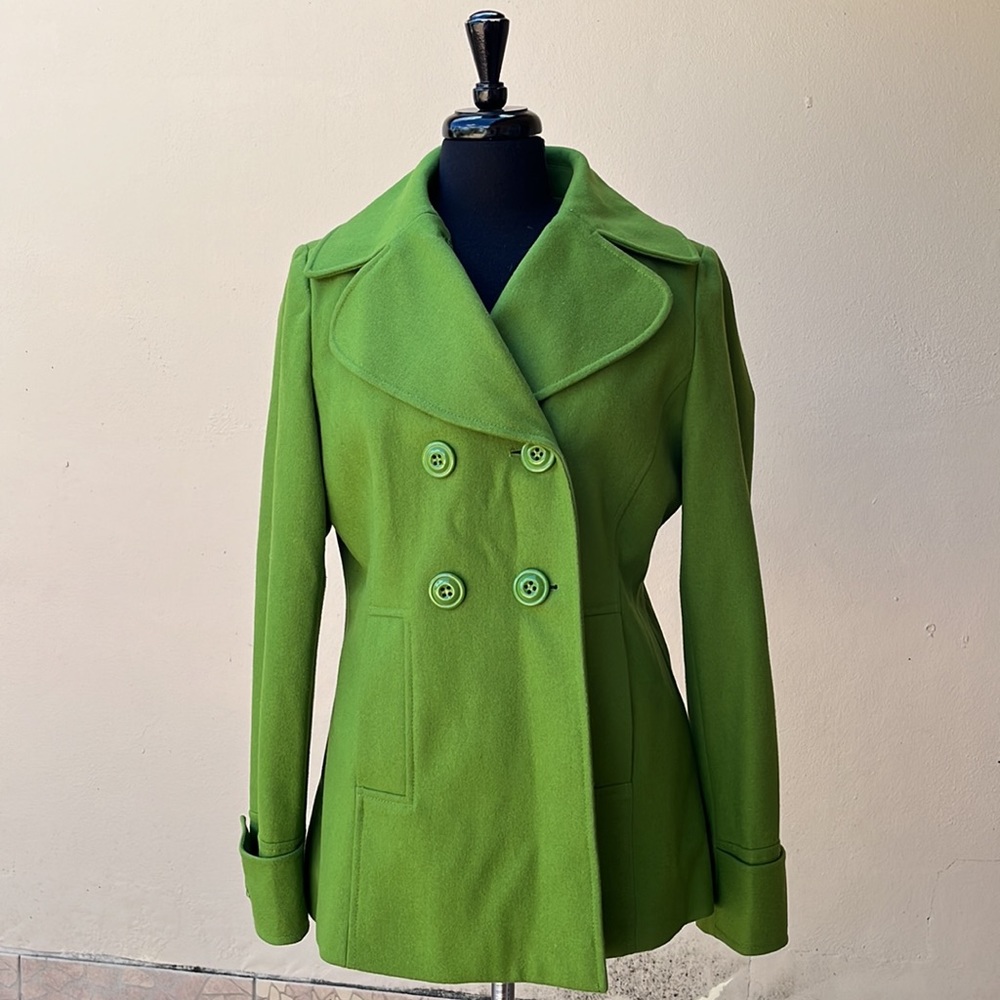 New York & Company Green Double-Breasted Pea Coat